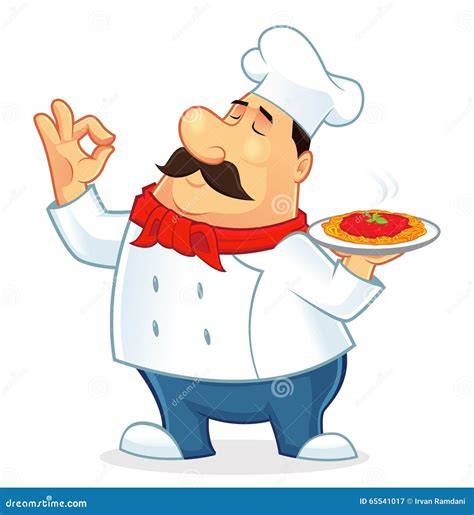 Caricatura de chef italiano con peinado distintivo