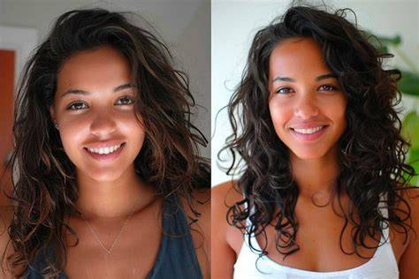Cabello rizado antes y después de dormir