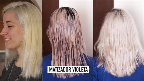 Aplicación de matizador violeta en cabello rubio