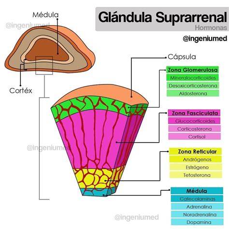 Glándulas suprarrenales y sus zonas anatómicas