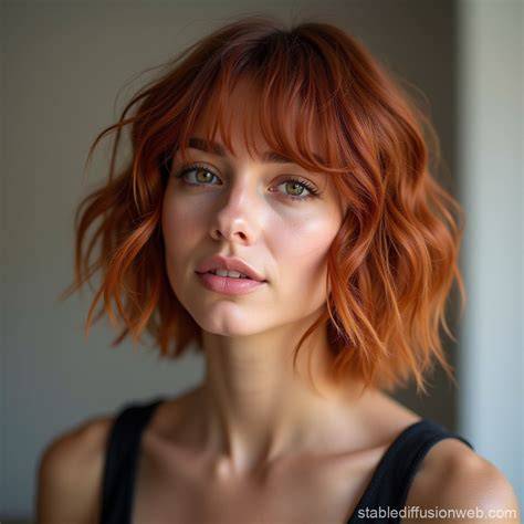 Cabello crespo corto con balayage cobrizo