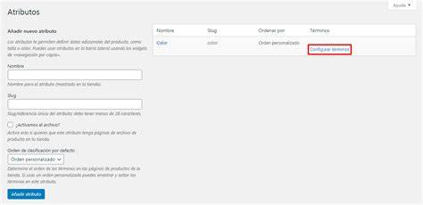 Configuración de atributos en WooCommerce